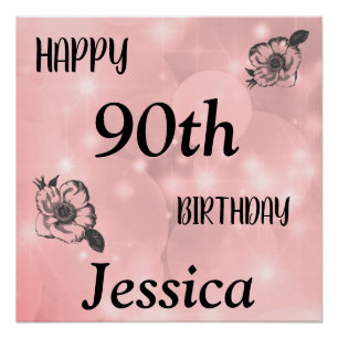 Pretty Pink sparkle Happy 90th Birthday Poster