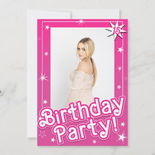Pretty Pink Sparkle Stars Birthday Party Photo Invitation