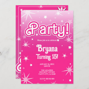 Pretty Pink Sparkle Stars Party Photo Invitation