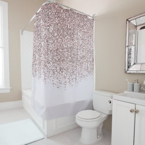 Pretty Pink Sparkly Blush Glitter Shower Curtain