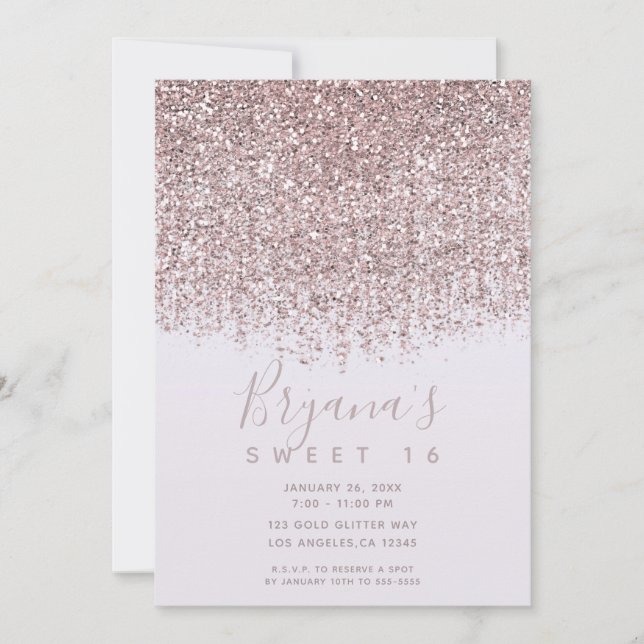Pretty Pink Sparkly Blush Glitter Sweet 16 Party  Invitation (Front)