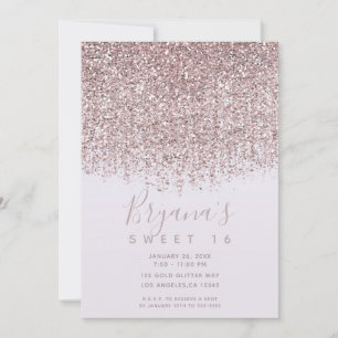 Pretty Pink Sparkly Blush Glitter Sweet 16 Party Invitation