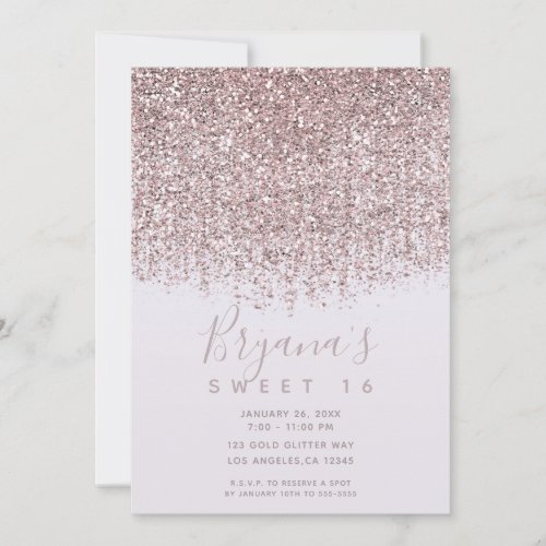 Pretty Pink Sparkly Blush Glitter Sweet 16 Party  Invitation