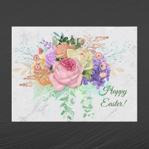 Pretty Pink Spring Floral Bouquet Easter Holiday Postcard