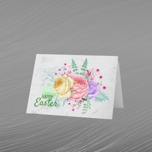 Pretty Pink Spring Flowers Bouquet Easter Holiday Card