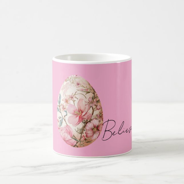 Pretty Pink Spring Flowers Easter Egg Coffee Mug (Center)