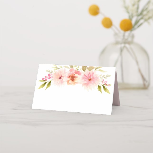 Pretty Pink Spring Watercolor Wedding Place Card (Front)