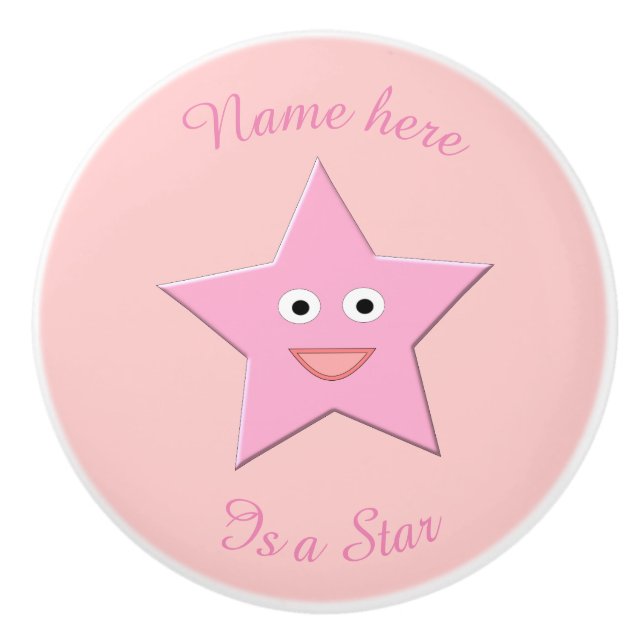 Pretty Pink Star Custom Ceramic Knob (Front)