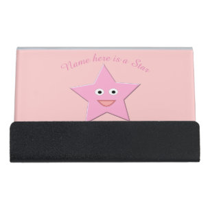 Pretty Pink Star Custom Desk Business Card Holder