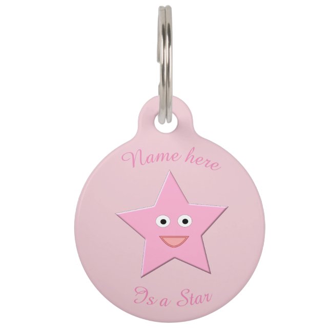Pretty Pink Star Custom Dog Tag (Front)