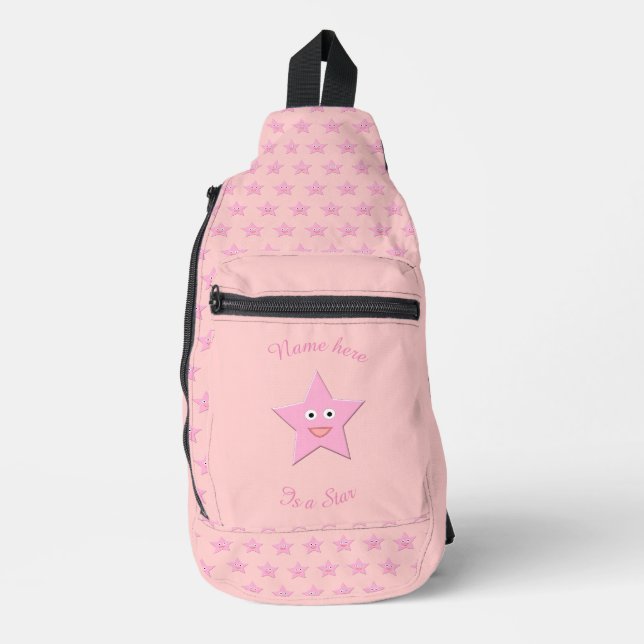 Pretty Pink Star Patterned Sling Bag (Front)