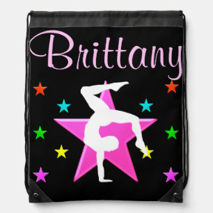 PRETTY PINK STAR PERSONALIZED GYMNASTICS NAP SACK DRAWSTRING BAG