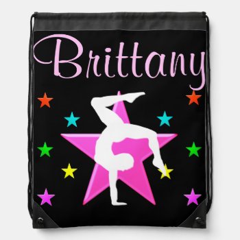 Pretty Pink Star Personalized Gymnastics Nap Sack Drawstring Bag by MySportsStar at Zazzle