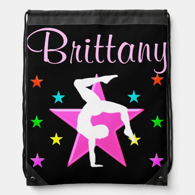 PRETTY PINK STAR PERSONALIZED GYMNASTICS NAP SACK DRAWSTRING BAG (Front)