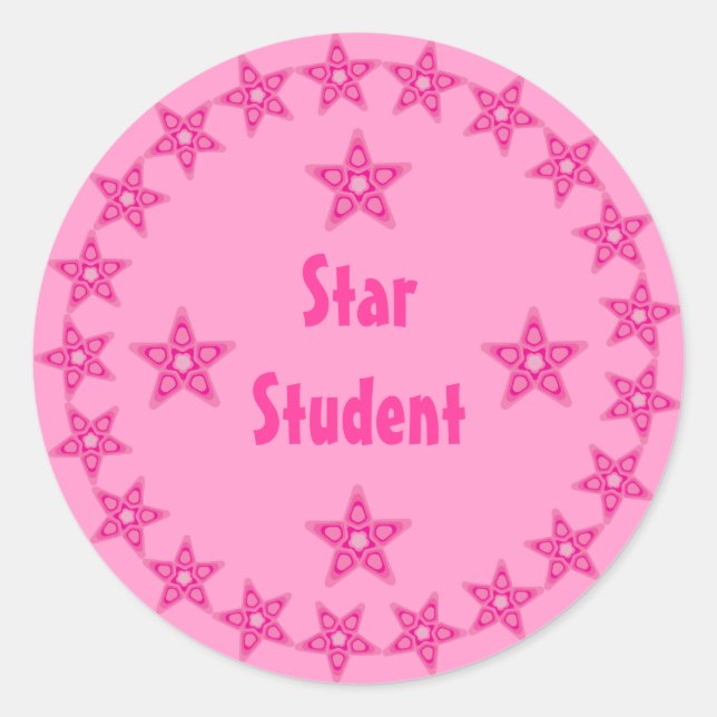 Pretty Pink Star Student Reward Customizable Classic Round Sticker (Front)
