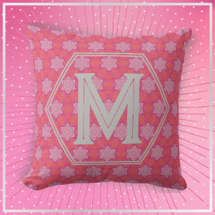 Pretty Pink Stars Geometric Pattern Monogram Throw Pillow