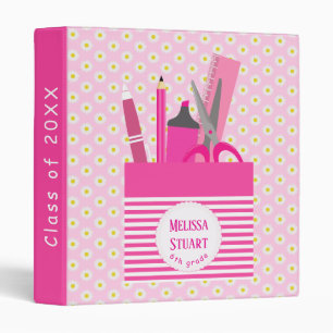 Pretty Pink Stationeries White Flowers Girly 3 Ring Binder