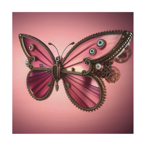 Pretty Pink Steampunk Butterfly Wood Wall Art