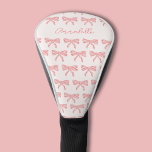 Pretty pink striped bow name golf head cover