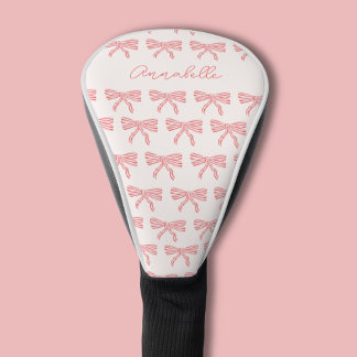 Pretty pink striped bow name golf head cover