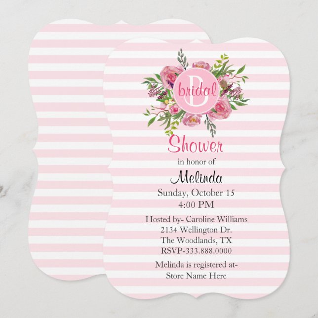 Pretty Pink Striped Bridal Shower Invitation (Front/Back)