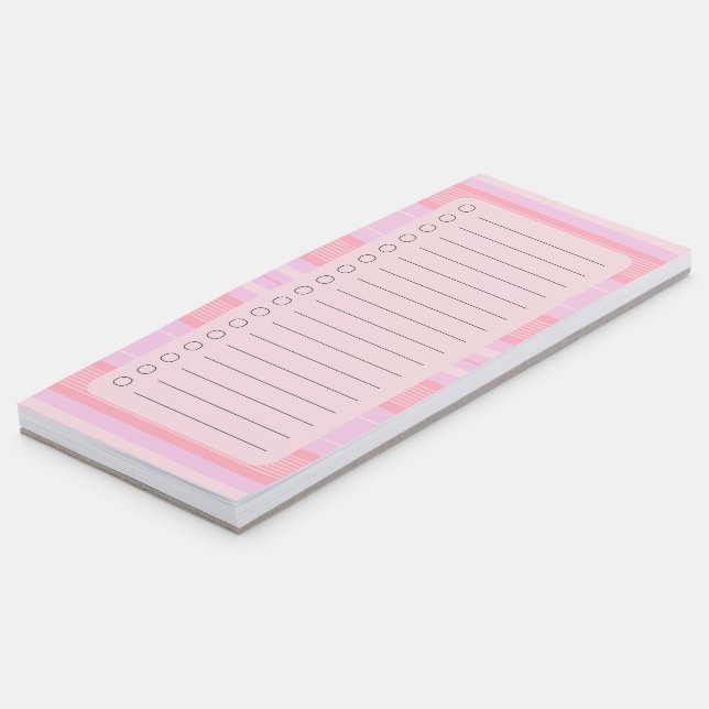 Pretty pink striped to-do list magnetic notepad (Angled)