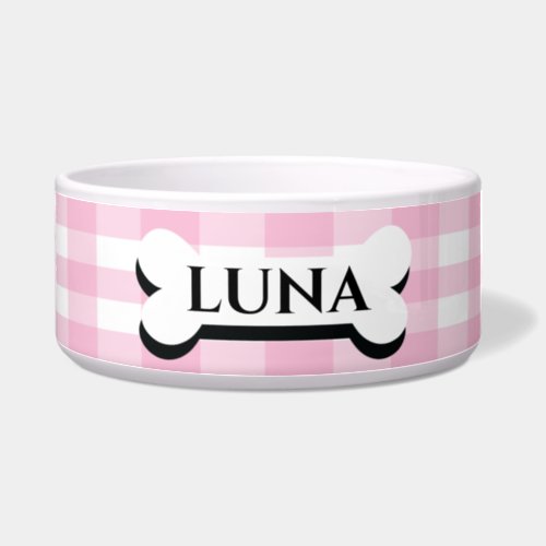 Pretty pink stripped personalized dog or cat bowl