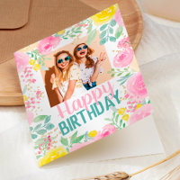 Pretty pink summer floral happy birthday photo