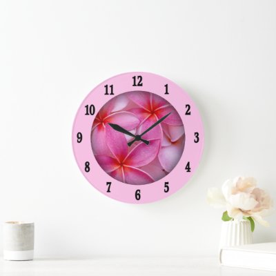 Pretty Pink Summer Flowers Black Numbers Large Clock