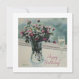 Pretty pink summer flowers fine art birthday holiday card