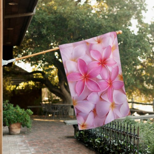 Pretty Pink Summer Flowers  House Flag