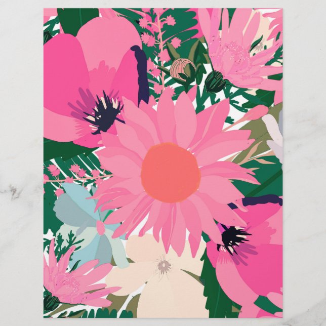Pretty Pink Sunflowers and Poppy Floral Design Letterhead (Front)