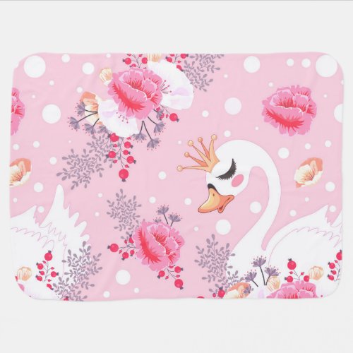 Pretty Pink Swan Princess with a Crown Baby Blanket