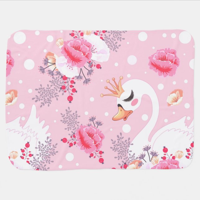 Pretty Pink Swan Princess with a Crown Baby Blanket (Horizontal)