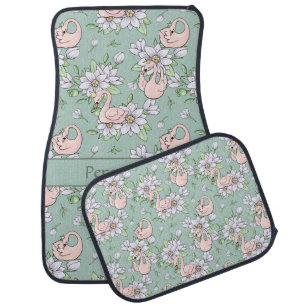 Pretty Pink Swans White Daisies Personalized Car Floor Mat