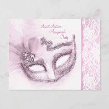 Pretty Pink Sweet Sixteen Masquerade Party Invitation by Pure_Elegance at Zazzle