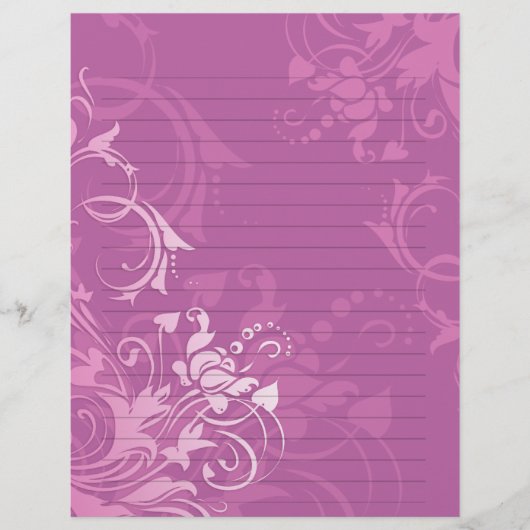 pretty pink swirl floral design lined paper (Front)