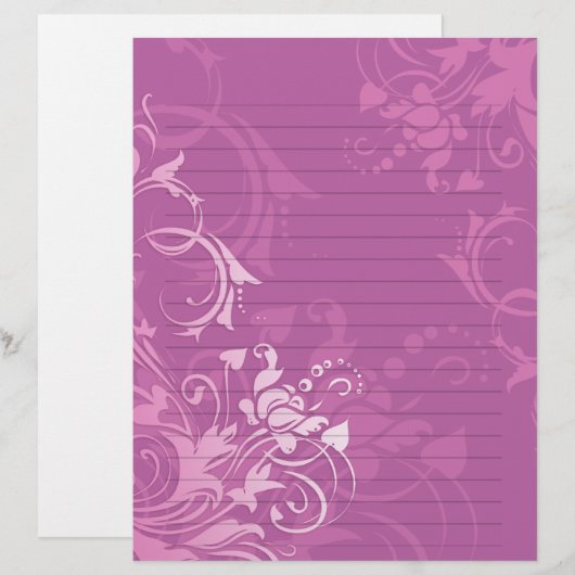 pretty pink swirl floral design lined paper (Front/Back)