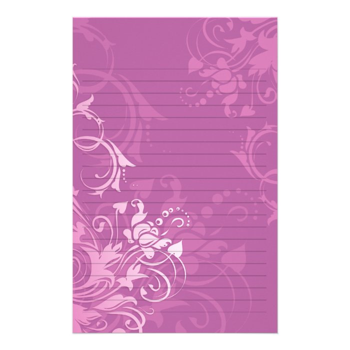 pretty pink swirl floral design lined paper personalized stationery