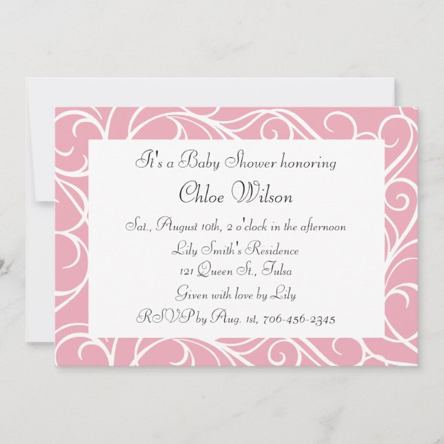 Pretty Pink Swirls Baby Shower Invitation (Front)