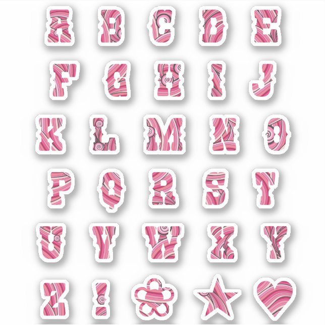 Pretty Pink Swirls Trendy Initials Alphabet Letter Sticker (Front)