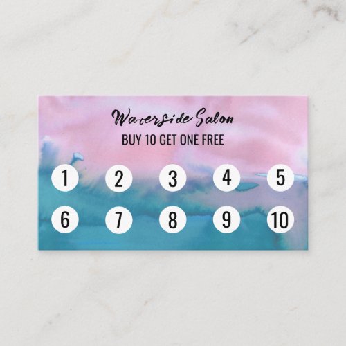 Pretty Pink Teal Watercolor Abstract BOGO Loyalty Card