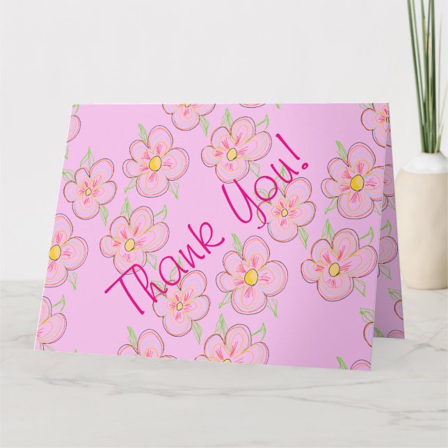 Pretty Pink Thank You Note Card (Front)