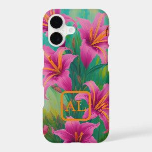 Pretty Pink Tiger Lilies Oil Painting Monogrammed iPhone 17 Case