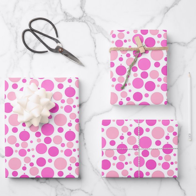 Pretty pink tiled polka dot party wrapping paper sheets (Front)