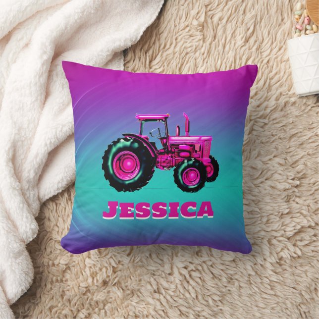 Pretty Pink Tractor Throw Pillow (Blanket)