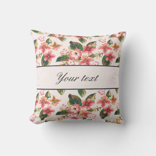 Pretty Pink Tropical Flower Pattern Outdoor Pillow