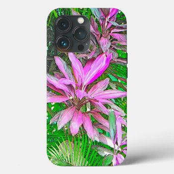 Pretty Pink Tropical Flowers And Green Foliage Iphone 13 Pro Case by whatawonderfulworld at Zazzle