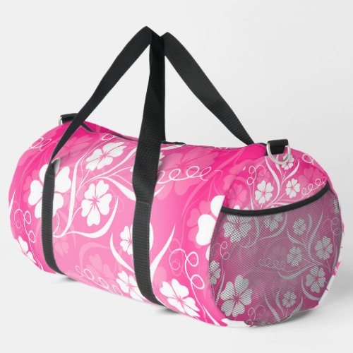 Pretty Pink Tropical Hibiscus Flowers Duffle Bag