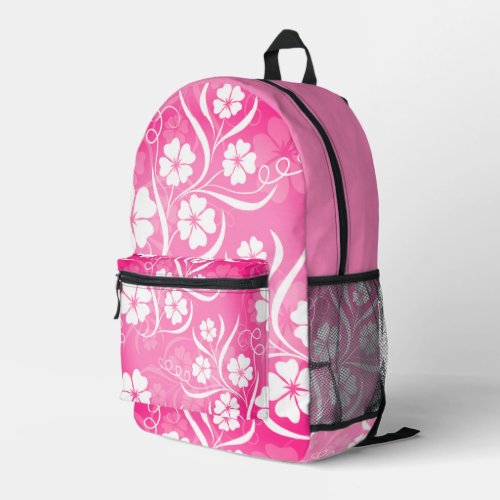 Pretty Pink Tropical Hibiscus Flowers Printed Backpack